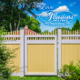 Got to love this Sahara Yellow and Patio White V3707-6 Illusions vinyl privacy fence with with scalloped picket top and matching gate #fence #fences #fencing #vinylfence #vinylfencing #fencepanels #fenceideas #homeideas #homedecor #backyardideas #privacyfence #privacyfences #poolfence #poolfences #longisland #longislandny #newyork #connecticut #rhodeisland #massachusetts #connecticut #pennsylvania #newjersey #fencecompany #bestfence #fencecontractor #fenceinstaller #yardfence
