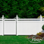 Beautiful V3706-6 tongue and groove vinyl privacy fence with Classic Victorian stepped picket top in Classic White #fence #fences #fencing #vinylfence #vinylfencing #fencepanels #fenceideas #homeideas #homedecor #backyardideas #privacyfence #privacyfences #poolfence #poolfences #longisland #longislandny #newyork #connecticut #rhodeisland #massachusetts #connecticut #pennsylvania #newjersey #fencecompany #bestfence #fencecontractor #fenceinstaller #yardfence