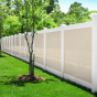 V300-6BW 6\' HIGH ILLUSIONS VINYL PRIVACY FENCE WITH BEIGE PANELS AND WHITE RAILS AND POSTS