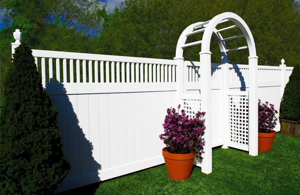 illusions pvc vinyl privacy fence with arbor