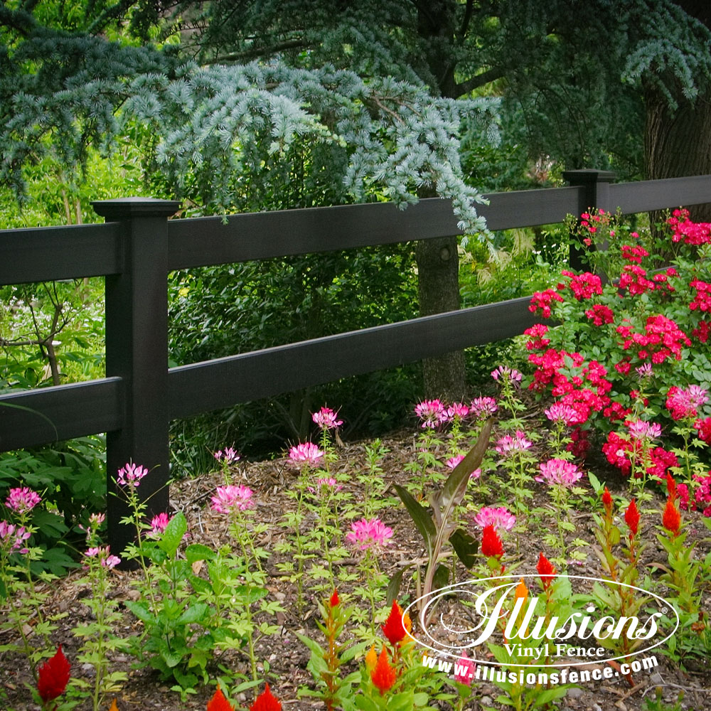 Black PVC vinyl 2-Rail Post & Rail Fence by Illusions Vinyl Fence