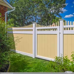 Gorgeous Sahara Yellow and Patio White Matte Finish PVC Vinyl Privacy Fence Panels from Illusions Vinyl Fence. #fenceideas