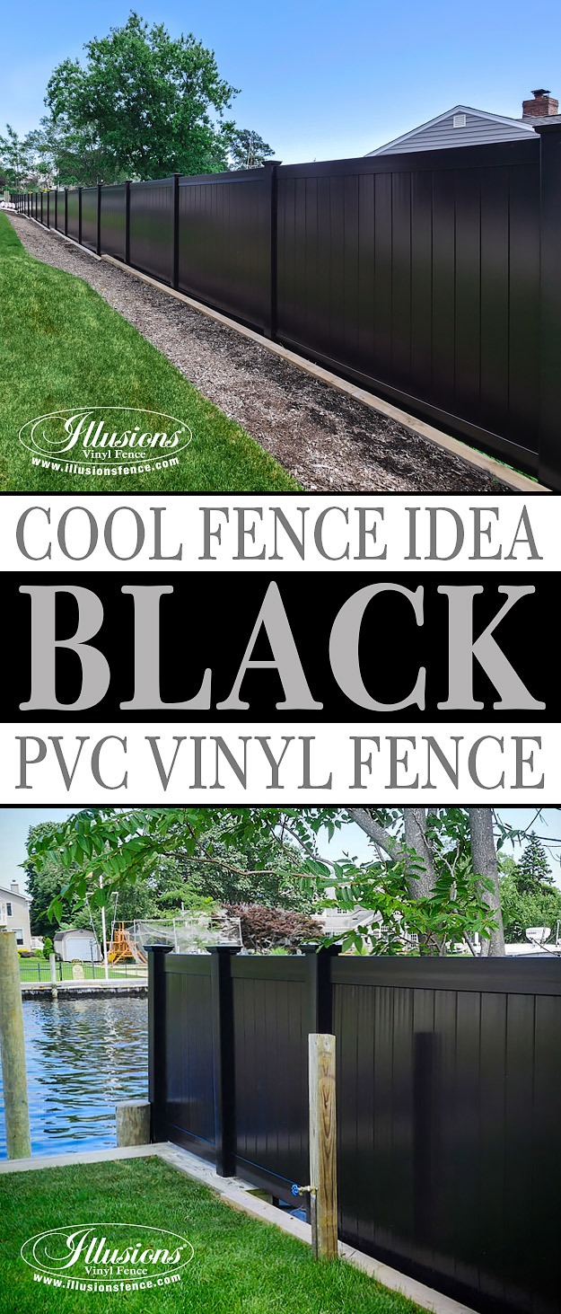 Black PVC Vinyl Privacy Fencing Panels from Illusions Vinyl Fence are the Perfect Backyard Fence Idea for Your Outdoor Living Space. #fenceideas #homeideas #fence #vinylfence