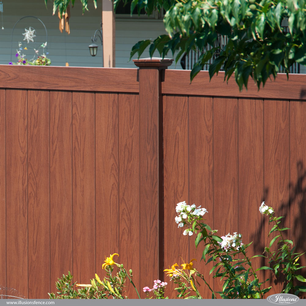 Rosewood Wood Grain Illusions PVC Vinyl Privacy Fence - Illusions Vinyl