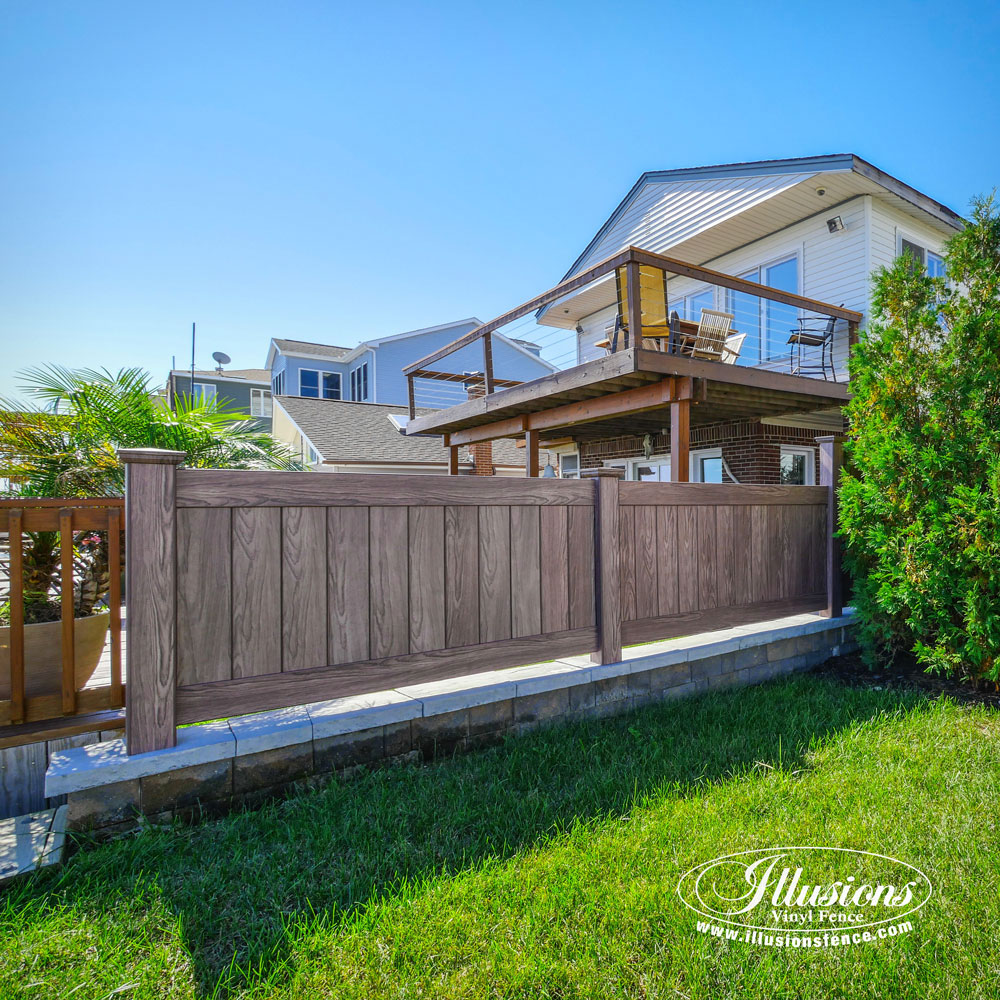 Walnut PVC Vinyl Fence Panels by Illusions Vinyl Fence are a Great Good-Neighbor Fence Idea for Your Home. #fenceideas #fence #vinylfencing #homedecor