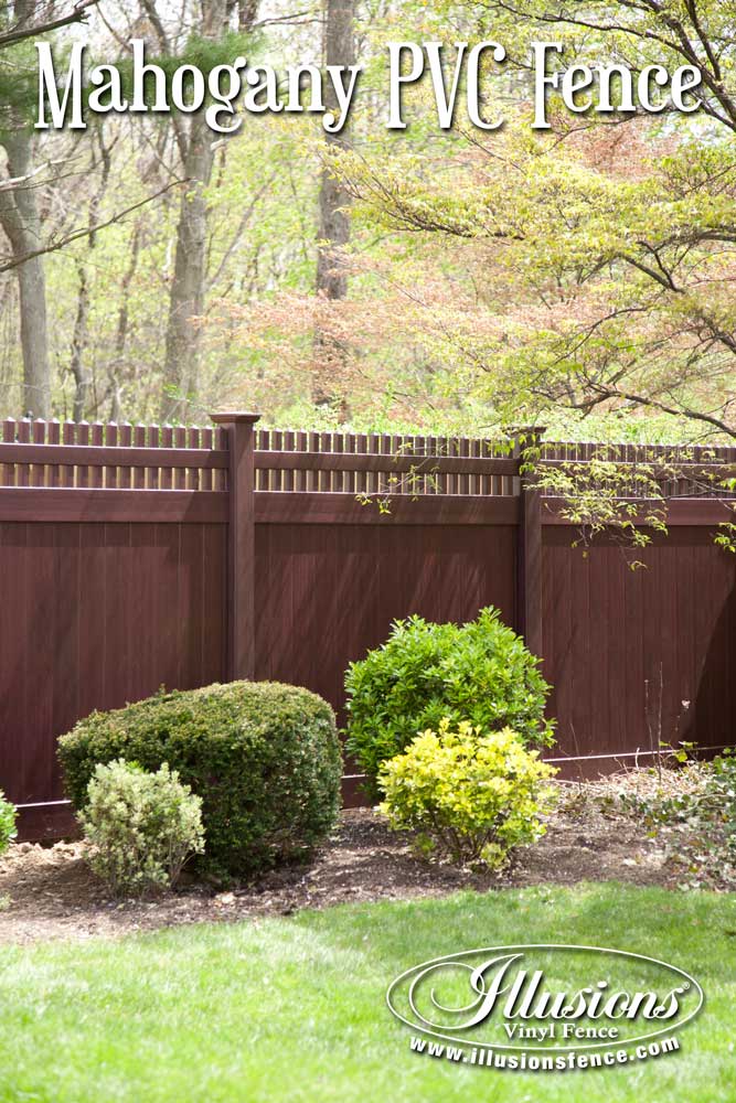 Fence Ideas That Add Curb Appeal. Incredible Mahogany PVC VInyl Fence Panels from Illusions Vinyl Fence Are a Perfect Landscaping Idea for Your Backyard or Front Yard Fencing Panels. #fence #fenceideas #backyardideas #landscaping