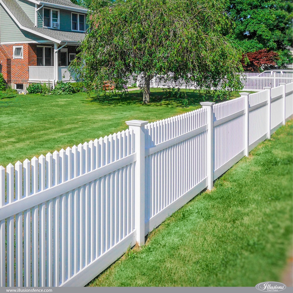 White PVC Vinyl Illusions Straight Top Picket Fence 