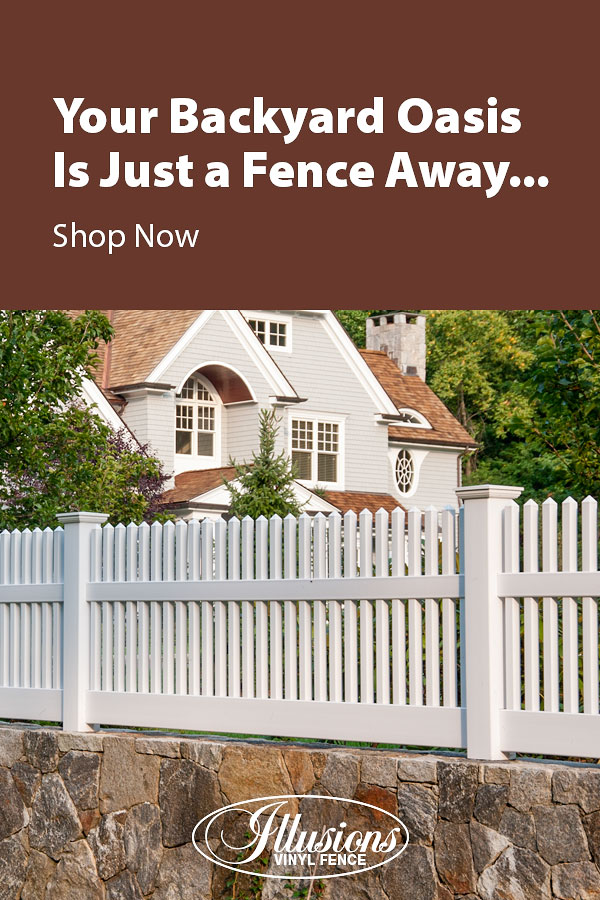 Your Backyard Oasis is Just a Fence Away with Illusions Vinyl Fence. Shown here is a V700 style fence in matte finish Patio White #fence #fences #fencing #vinylfence #vinylfencing #fencepanels #fenceideas #homeideas #homedecor #backyardideas #privacyfence #privacyfences #poolfence #poolfences #longisland #longislandny #newyork #connecticut #rhodeisland #massachusetts #connecticut #pennsylvania #newjersey #fencecompany #bestfence #fencecontractor #fenceinstaller #yardfence