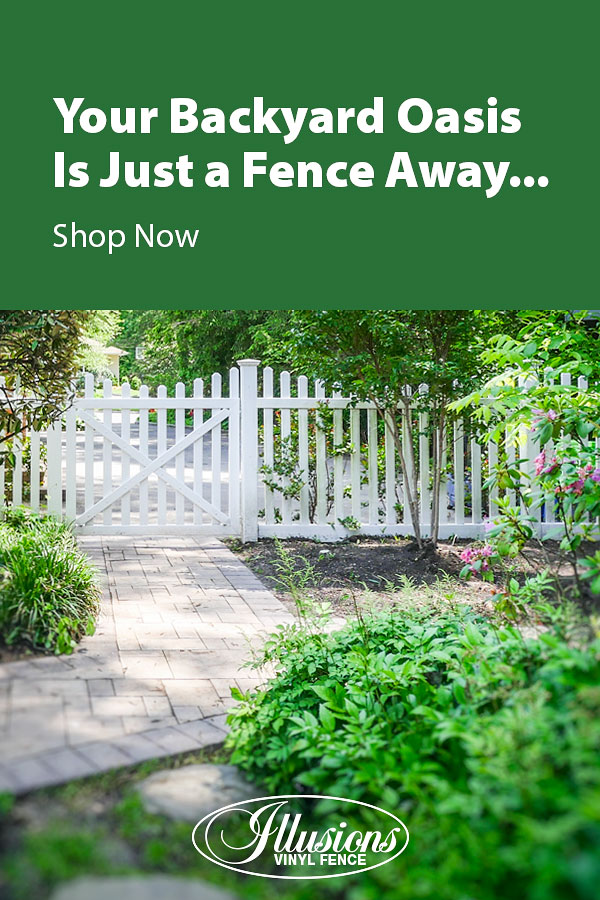 Your Backyard Oasis is Just a Fence Away with Illusions Vinyl Fence. Shown here is a V352-4TR fence with matching gate in Classic White #fence #fences #fencing #vinylfence #vinylfencing #fencepanels #fenceideas #homeideas #homedecor #backyardideas #privacyfence #privacyfences #poolfence #poolfences #longisland #longislandny #newyork #connecticut #rhodeisland #massachusetts #connecticut #pennsylvania #newjersey #fencecompany #bestfence #fencecontractor #fenceinstaller #yardfence