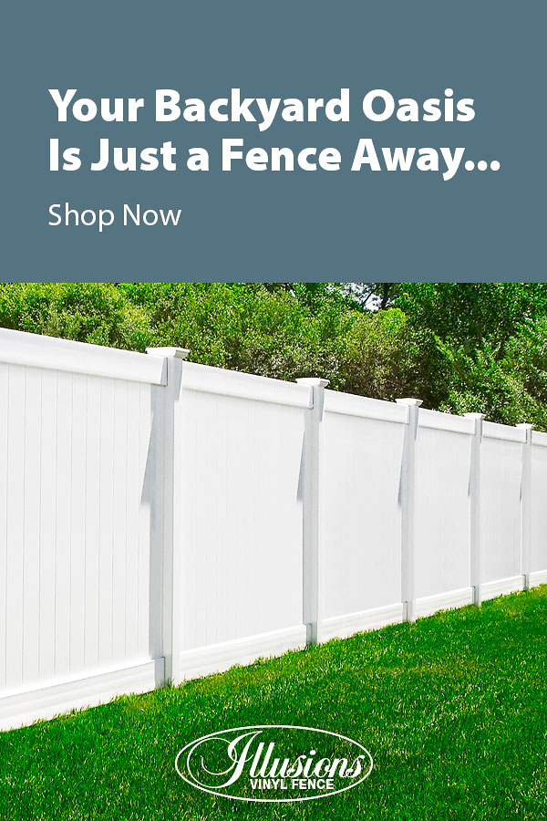 Your Backyard Oasis is Just a Fence Away with Illusions Vinyl Fence. Shown here is a V300-6 tongue and groove vinyl privacy fence in Classic White #fence #fences #fencing #vinylfence #vinylfencing #fencepanels #fenceideas #homeideas #homedecor #backyardideas #privacyfence #privacyfences #poolfence #poolfences #longisland #longislandny #newyork #connecticut #rhodeisland #massachusetts #connecticut #pennsylvania #newjersey #fencecompany #bestfence #fencecontractor #fenceinstaller #yardfence