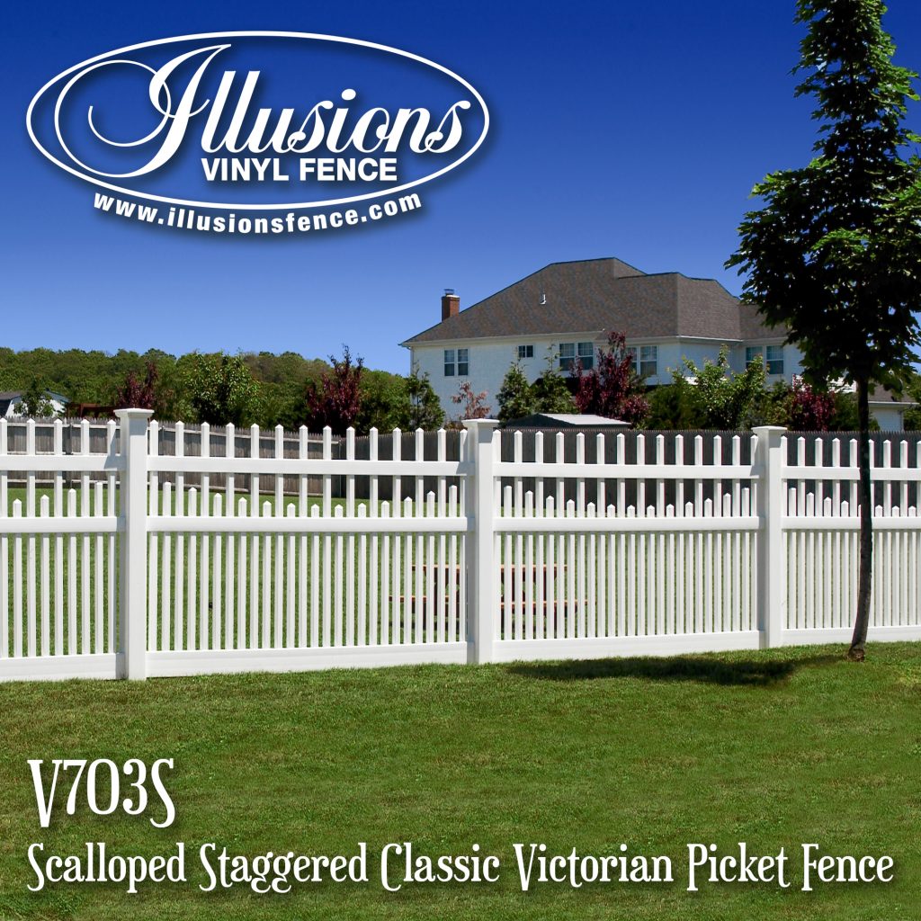 Illusions V703S Scalloped Staggered Classic Victorian Picket Fence is a cool way to mix up the normal picket fence styles #fence #fences #vinylfence #pvcfence #vinylfences #pvcfences #picketfence #fencecompany #fencecontractor #fenceinstaller #fencesupplies #longisland #longislandny #connecticut #rhodeisland #massachusetts #newjersey #pennsylvania #thenortheast #tristatearea
